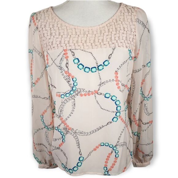 CANDIE'S PINK & BLUE SHEER BLOUSE SZ.M EUC - Picture 1 of 4